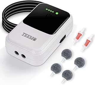 TEEMO Portable Aquarium Air Pump – USB Rechargeable Fish Tank Air Pump – Battery Powered Air Pump for Fish Tank or Outdoor Fishing – Fish Tank Air Pump with LED Screen – Fish Aerator Pump