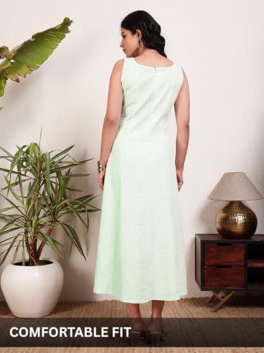Image of Leriya Fashion Women's Jacquard Sleeveless Maxi Dress | Round Neck A-Line Long Dress for Party, Brunch & Casual Wear