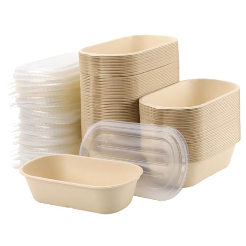 TAICHEUT 100 Pack 33 oz Paper Meal Prep Containers with Lids, Disposable Take Out Food Containers for Salad, Pasta, Nacho, Burrito, (100 Bowls 100 Lids)
