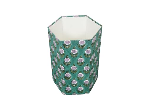 Image of Generic 3.3 Gallon Cotton Hand Block Printed Paper Waste Basket |Small Decorative Trash Can for Housewarming Gifts in Living Room, Bedroom, Bathroom | Eco-Friendly, Plastic-Free (1, GREEN)