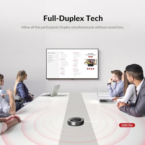 Conference Speakerphone, Daisy Chain bis zu 9 Speakerphones für 50 Person, USB & Bluetooth Speaker mit 4 Mics AI Noise Cancellation 360° Voice Pickup für Zoom,Teams,Conference Call Large Meeting Room