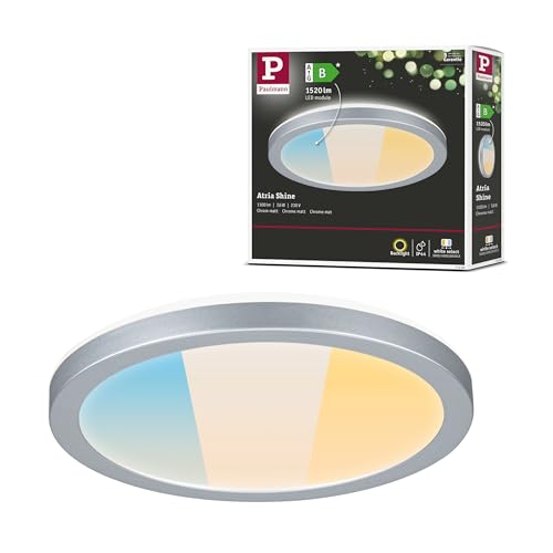 Panneau LED Atria Shine plafonnier rond chrome mat 1100lm 3000K 6500K