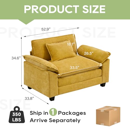 Image of Oprisen Modular Sectional Sofa, Comfy Cloud Couch, Chenille Sofa Sleeper with Deep Seat and Throw Pillows for Living Room (Yellow, 53 inch - Single Seat)