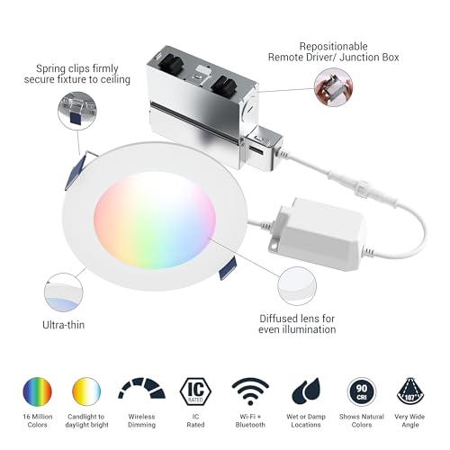 Image of HALO 4 inch Smart Wi-Fi Slim Canless Recessed LED Downlight Powered by WiZ Pro, Dimmable Full Color with Smart Home Integration - HLB4069WZRGBWMWR