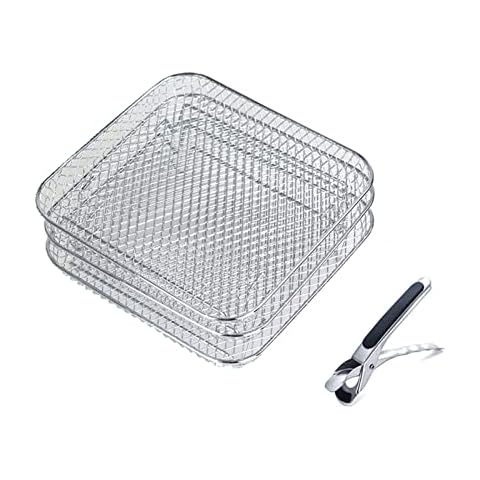 NOHJER Air Fryer Rack,3PCS Square Air Fryer Rack,304 Stainless Steel Multi-Layer Dehydrator Rack for Philips, Ninjia, Chefman 5.8Qt Dual Basket Air Fryers (20x20x9cm) Cover
