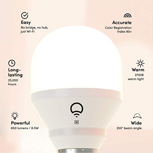 Lifx L3A19Lw06E26Ca White, A19 Wi-Fi Smart Led Light Bulb, Warm, Dimmable, No Bridge Required, Works With Amazon Alexa, Hey Google, Apple Homekit #TOP1