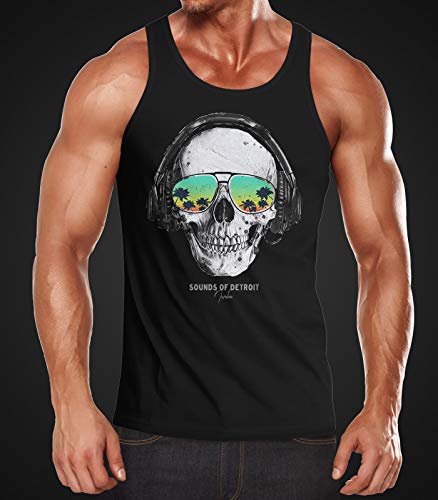 Neverless Herren Tank-Top Totenkopf Kopfhörer Musik Party