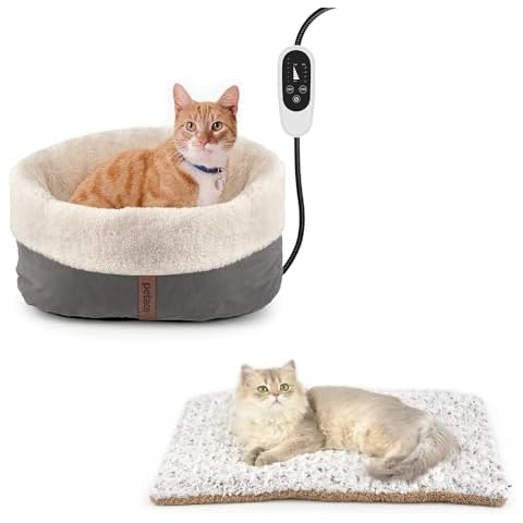 Petace Heated Cat Bed with Auto Shut Off Timer & Double Sided Self Warming Cat Bed Cover
