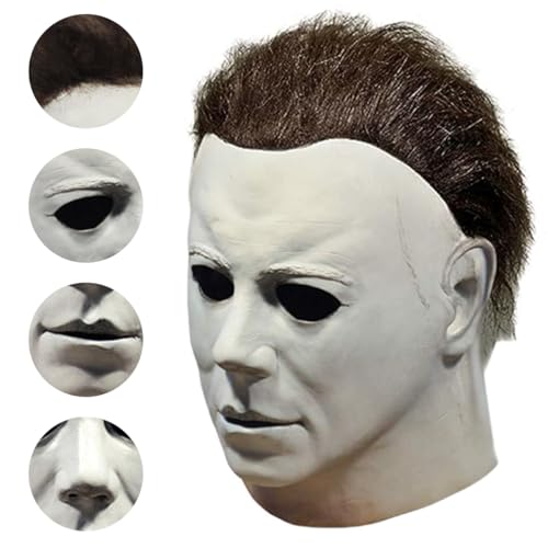 Ntswzys CFH-052-MICHAEL MYERS MASK-WHITE Halloween Michael Myers Mask 2024 Horror Latex Full Head Mask Scary Adult Cosplay Costume thumb #1