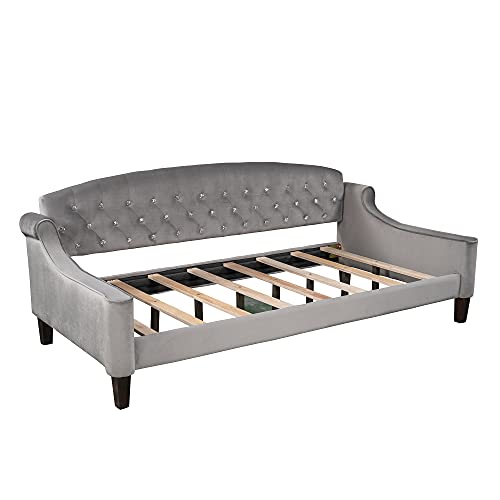 Lz Leisure Zone Twin Daybed, Twin Size Luxury Tufted Button Daybed, Upholstered Twin Daybed Frame, Sofa Bed For Bedroom Living Room, Grey #TOP4