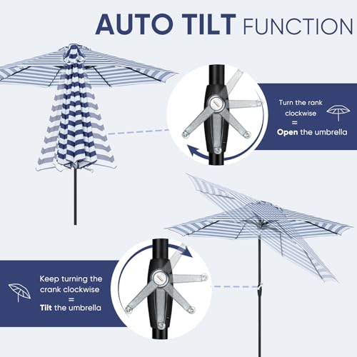 Image of Tempera Patio Market Outdoor Table Umbrella with Auto Tilt and Crank, Large Sun Umbrella with Sturdy Pole & Fade Resistant Canopy, Easy to Set