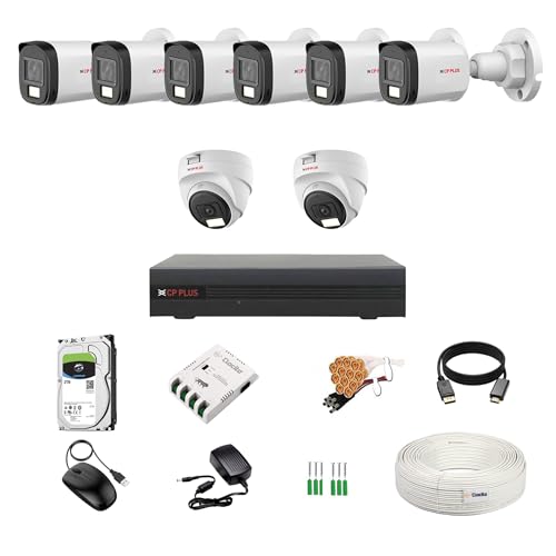 Image of CP Plus illumax 2.4MP 8 Channel DVR, 2.4MP 2 Dome & 6 Bullet Cameras [Color Night Vision + Built-in Audio MIC + SMART Dual Light + Motion Detection] + 2 TB HDD + 8 CH SMPS + CCTV Cable + BNC /DC