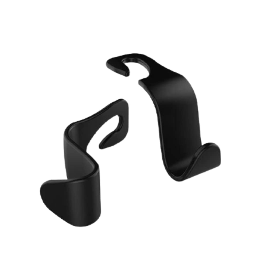 Sulfar Car Backseat Headrest Hook/Hanger Universal Durable Organiser Space Saver For Handbag, Wallets, Grocery Bags, Black, Pack Of 2