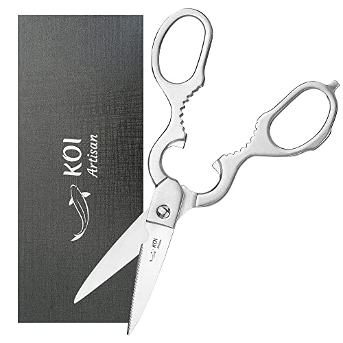 KOI Artisan Mehrzweck-Edelstahl - robuste hochwertige abnehmbare Küchenschere - für Geflügel, Lebensmittel, Fleisch, Kochen, Flaschenöffner, Glasöffner, Nussknacker 20,3 cm, spülmaschinenfest Cover
