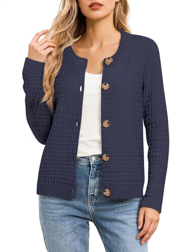 Urban CoCo Women's Long Sleeve Lightweight Cardigan Sweater Button Down Open Front Knit Jacket Casual Outfits