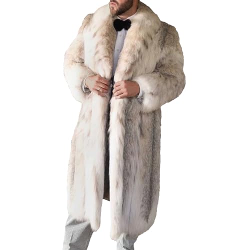 Men's Winter Turn Collar Faux Fur Coat Long Sleeve Shaggy Parka Overcoat Warm Thick Outwear Cardigan Jacket