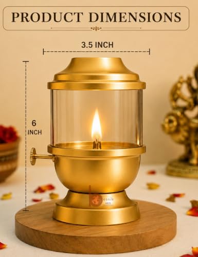 Image of Akhand Jyot Diya with Adjustable Wick Screw Lever Long Burning Oil Lamp for Puja Room, Temple, Home Mandir Deepam for Diwali, Navratri, Pooja (Oil Capacity 250ml)Stay Burns Appx. 48 Hours. Large Size