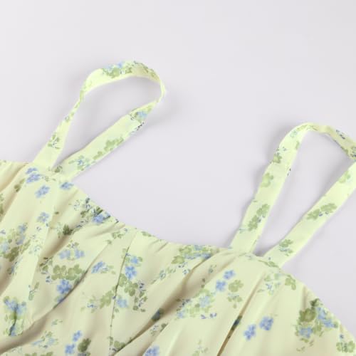 Image of Belle Poque Sun Dresses for Women Spring Summer Floral Midi Flowy Spaghetti Ruffle Wedding Guest Tea Party Dress