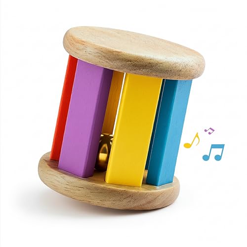 Image of Babbles Wooden Rolling Rattle for Babies 0-6 Months, 6-12 Months, Baby Rattle Toys for Sensory Play, Crawling Toy, Gift for New Born Baby Boy Girl (Rolling Rattle)
