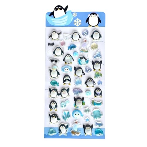 3D Stickers - Puffy Decals For DIY Crafts | Panda Penguin Cartoon Set With Removable Adhesive Cute Design & Versatile Decoration For Kids, Girls, Notebook,...