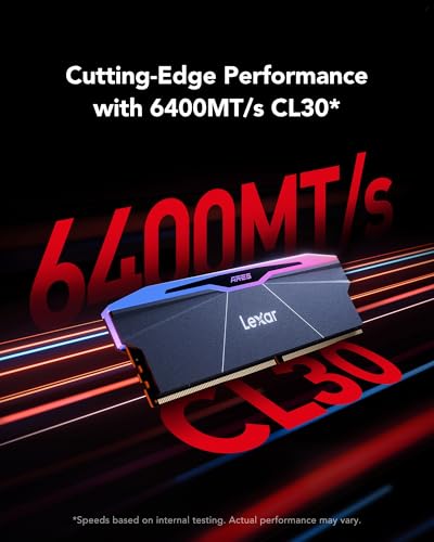 Image of Lexar ARES Gen2 RGB DDR5 RAM 32GB Kit (2x16GB) 6400MHz CL30, 288-Pin UDIMM Desktop Memory, PC Gaming Computer Memory, for Intel XMP 3.0 /AMD EXPO /CL30-38-38-76 /1.4V(LD5U16G64C30BR-RGD)