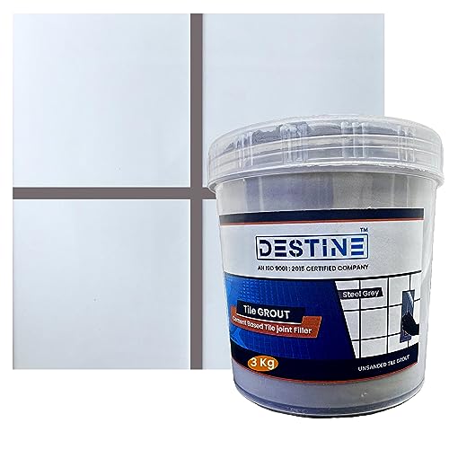 Image of DESTINE Tile Grout (16 COLOURS) (ALL PACKS: 100 Gm, 400 Gm, 800 Gm, 1 Kg, 3 Kg, 5 Kg), Waterproof, Cement Based Tile Joint Filler, Crack Filler, Tiles Gap Filler, Tile Grout (3 Kg, Steel Grey)