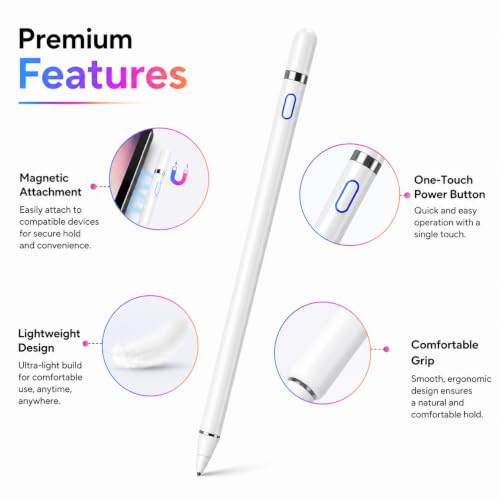 Image of Universal Stylus Pen for iPad & Android Tablets Fast Charging, High Precision Tip, Magnetic Design, USB-C Cable Included - Smooth Writing & Drawing Pencil (White) (White-B)