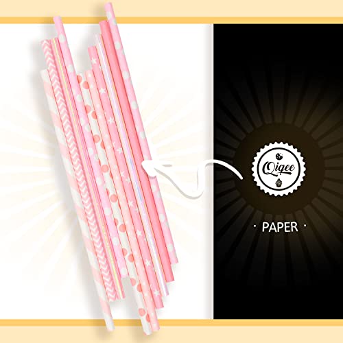 Pink Paper Straws For Drinking Pink Disposable Straws 150Pcs Disposable Straws Bulk（10 Pattern） Qiqee #TOP4