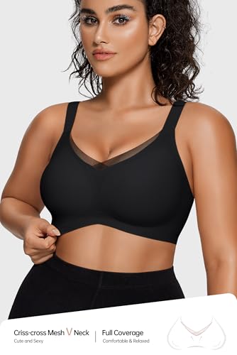 Image of Vertvie Wireless Bras Women Seamless Jelly Supportive Mesh Crossover Bra No Underwire Push Up Full Coverage T-Shirt Bralette