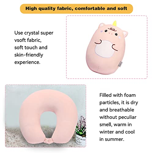 Image of Kids Travel Pillow - 2-in-1 Deformable Kids Neck Pillow for Traveling, Soft U-Shaped Pillow with Adorable Animal Design, Comfy Sleep and Play, Ideal for Airplanes and Cars - Pink Unicorn