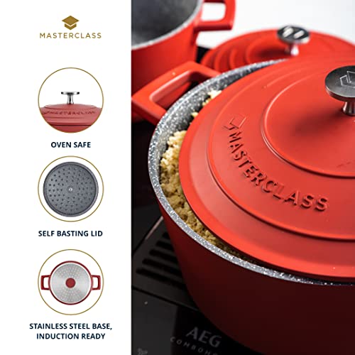 MasterClass Casseruola piccola con coperchio 2,5L/20 cm, in alluminio fuso leggero, resistente al forno e al piano cottura a induzione, rosso - immagine 6
