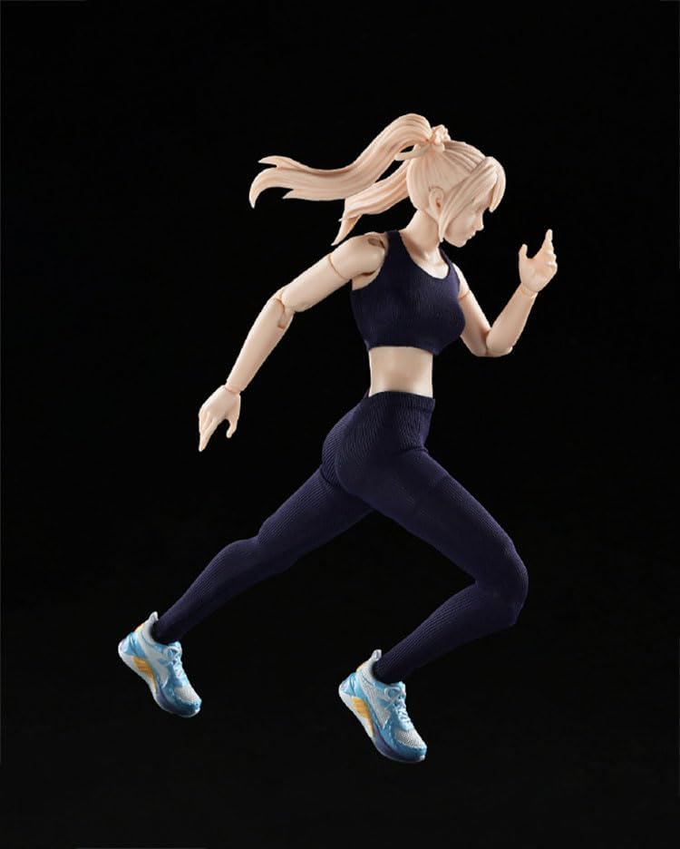 The Crazy Figure LT004 action figure in a running pose, wearing a blue vest, blue sweatpants, and blue and white athletic shoes.