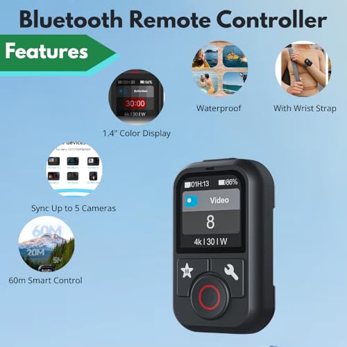Image of Yantralay Bluetooth Remote Controller for Go pro Hero 13 /12 /11 /10 /9 /8 /Max | 1.4 inch Color Display, Waterproof 60m Smart Control | Sync Up to 5 Cameras with Wrist Strap