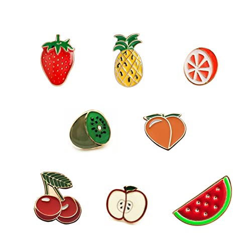 Image of 8Pcs Fruits Enamel Brooches Pins Watermelon Strawberry Pineapple Kiwi Orange Peach Cherry Apple Enamel Pins Cute Fruits Lapel Pins Brooches Pin Badges for Girls Women Clothing Backpacks Jackets Hats