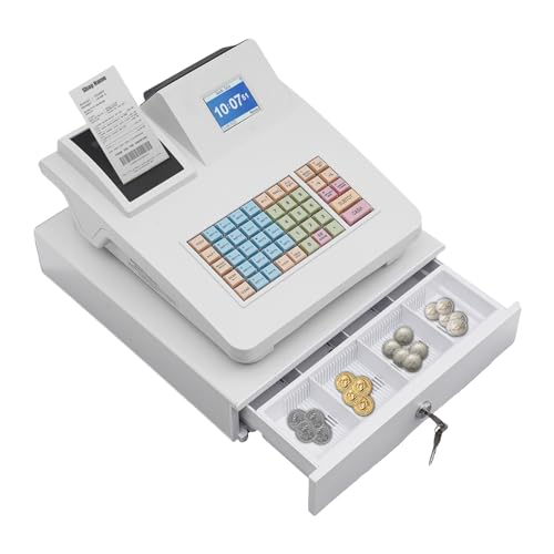 Image of 48-Button Cash Register, Cash Register Box Cash Register with Scanner for Restaurants and Supermarkets 14.2 x 13.2 x 10 Inch (White)