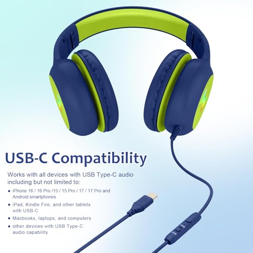 Casque audio enfants filaire de type C avec micro pour filles garçons