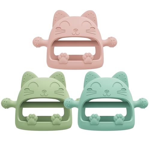 Image of Baby Teether Toys,Silicone Teething Toys for Babies 0-6 Months,Never Drop Baby Chew Toys for Teething Relief, Teething Pacifiers,Baby Toys 0-6 Months,Ideal Gifts for Baby Shower（Cartoon Cat