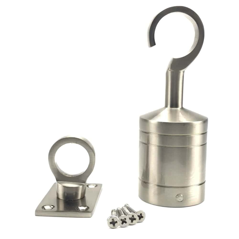 RopeServices UK 24mm Satin Nickel Decking Rope Hook and Eye Plate, Deck Post End Fixing Post Fitting
