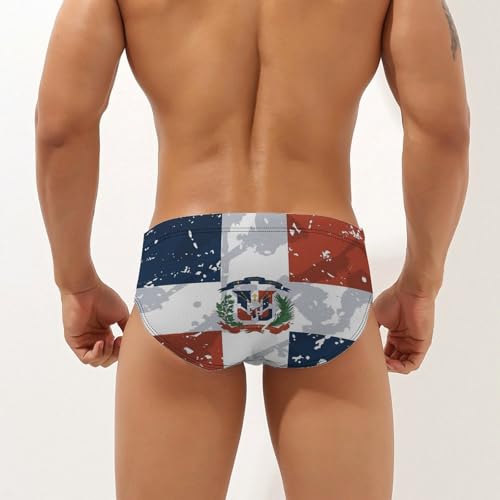 Vintage Dominican Republic Flag Printed Swim Briefs for Men Sexy Bikini Swimwear Elastic Beach Trunks Bathing Suit3