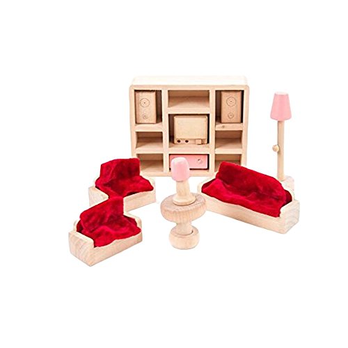 Kunhe Wooden Dollhouse Furniture Living Room Set for Dollhouse Pink Color