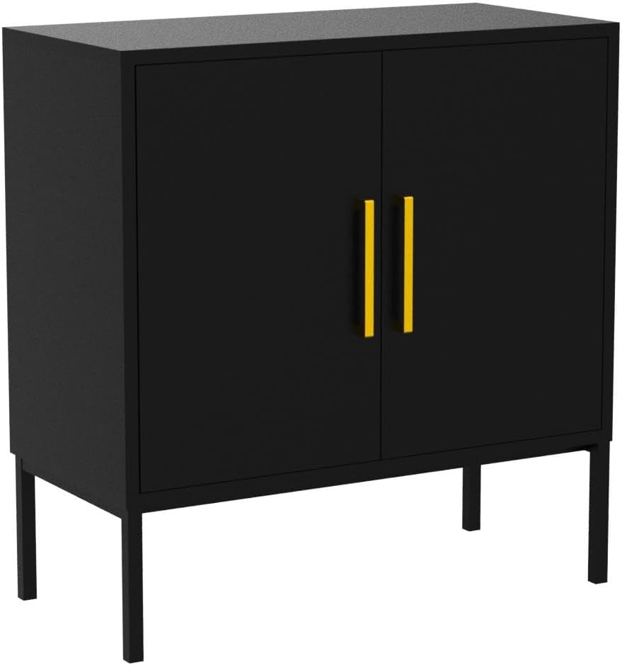 CARPETNAL Set of 2 Accent Storage Cabinet with Doors and Adjustable Shelf, Freestanding Buffet Cabinet, Modern Sideboard Buffet Cabinet for Living Room, Dining Room, Kitchen, Hallway (Black)