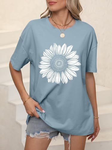 ORANDESIGNE Women’s Oversized Graphic Print Short Sleeve Tunic Tops Crew Neck Casual Drop Shoulder T Shirts2