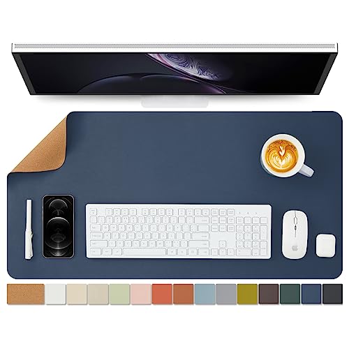 ナチュラルコルク &PU両面デスクマット、大型マウスパッド、デスクプロテクター、防水キーボードマット、オフィス/家庭/ゲーム/装飾に最適（濃紺、80cm*40cm）