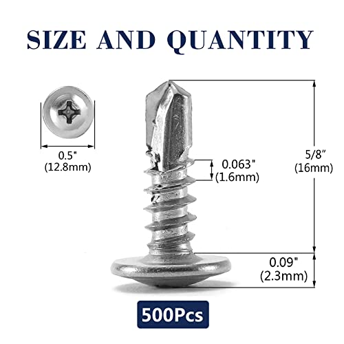 #10 x 5/8" Sheet Metal Screws 500PCS 410 Stainless Steel Truss Head Fast Self Tapping Screws by SG TZH - Thumbnail 2