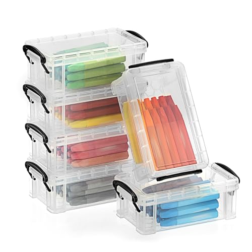 Image of 6 PCS Clear Plastic Crayon Boxes with Snap Lids, Small Crayon Storage Box Stackable Crayon Container Box Multipurpose Mini Storage Container for Crayons, Chalks, Paper Clips and More