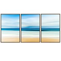 SIGNWIN Framed Canvas Wall Art Blue Sky with Sea Reflection by The Sandy Beach Coastal Ocean Oil Painting Abstract Modern Closeup Relax/Calm for Living Room, Bedroom, Office - 16