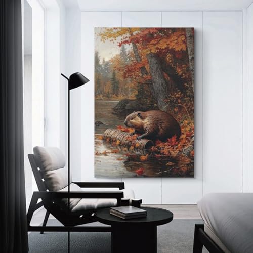 Tableau sur toile castor d'automne, impression d'art 40x60cm