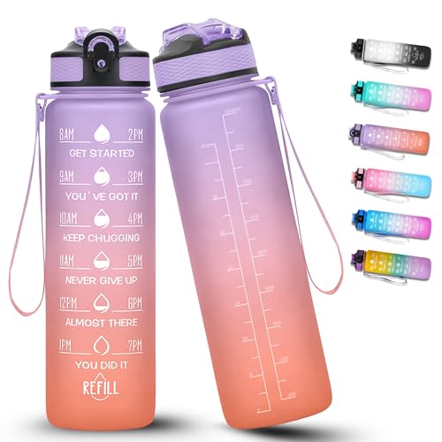 BierEx Trinkflasche 1L, BPA-Frei Tritan Wasserflasche mit Strohhalm, Sport water bottle mit Zeitmarkierung für Fitness, Schule, Yoga, Outdoor (Lila-Rosa) BierEx Trinkflasche 1L, BPA-Frei Tritan Wasserflasche mit Strohhalm, Sport water bottle mit Zeitmarkierung für Fitness, Schule, Yoga, Outdoor (Lila-Rosa)