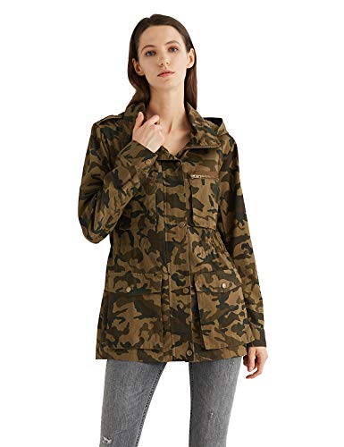 Escalier Women's Anorak Jacket Lightweight Drawstring Hooded Military Parka Coat (1X, Camouflage 2)