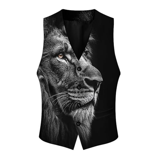 Close Up of A Lions Head Men's Suit Vest Slim Fit V-Ncek Waistcoat Business Casual Vest4